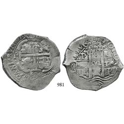 Potosí, Bolivia, cob 8 reales, 1674E.