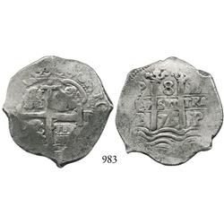 Potosí, Bolivia, cob 8 reales, 1675E.