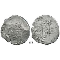 Potosí, Bolivia, cob 8 reales, 1676E.