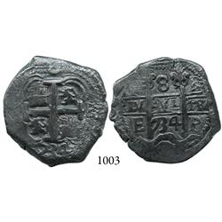 Potosí, Bolivia, cob 8 reales, 1734E.