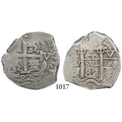 Potosí, Bolivia, cob 4 reales, 1682V, scarce.