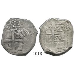 Potosí, Bolivia, cob 4 reales, 1703Y, scarce.