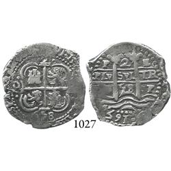Potosí, Bolivia, cob 2 reales, 1658E, finest known.