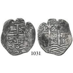 Potosí, Bolivia, cob 2 reales, 1663E, scarce.