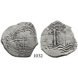 Potosí, Bolivia, cob 2 reales, 1664E, scarce.