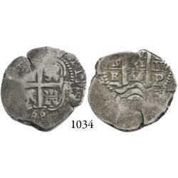 Potosí, Bolivia, cob 2 reales, 1666E.