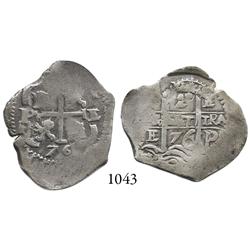Potosí, Bolivia, cob 2 reales, 1676E, scarce.