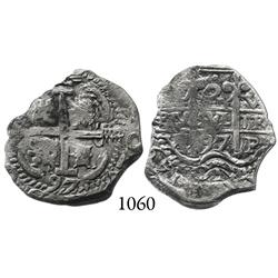 Potosí, Bolivia, cob 2 reales, 1697VR.