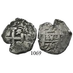 Potosí, Bolivia, cob 2 reales, 1761V-(Y).