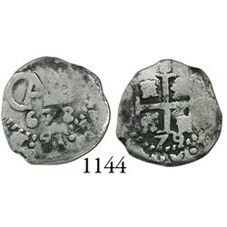 Potosí, Bolivia, cob 1/2 real, 1678+79, unique mule.