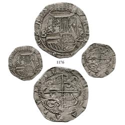 Panama City, Panama, cob 4 reales, Philip II, assayer (o)B to left, AP-4 to right, extremely rare an