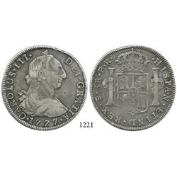 Potosí, Bolivia, bust 8 reales, Charles III, 1777PR.