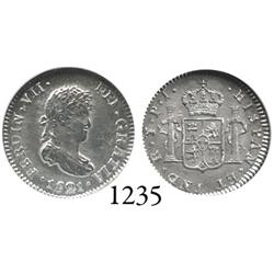 Potosí, Bolivia, bust 1/2 real, Ferdinand VII, 1821PJ, encapsulated NGC MS-64.