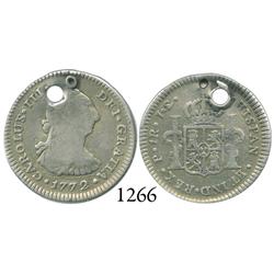 Popayán, Colombia, bust 1 real, Charles III, 1772JS, rare.
