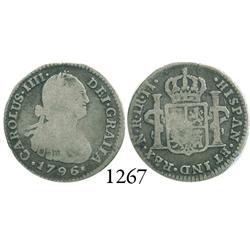 Bogotá, Colombia, bust 1 real, Charles IV, 1796JJ.