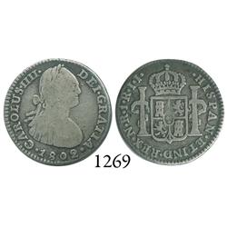 Bogotá, Colombia, bust 1 real, Charles IV, 1802JJ.