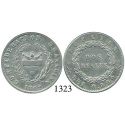 Popayán, Colombia, 2 reales, 1862, 6/sideways 6 in date.