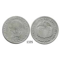 Popayán, Colombia, 5 décimos, 1870, rare.