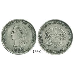 Medellín, Colombia, 5 décimos, 1875, B in O of ESTADOS.
