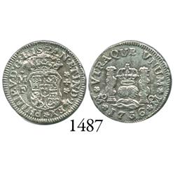 Mexico City, Mexico, pillar 1/2 real, Philip V, 1736MF.