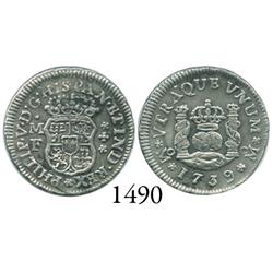 Mexico City, Mexico, pillar 1/2 real, Philip V, 1739MF.