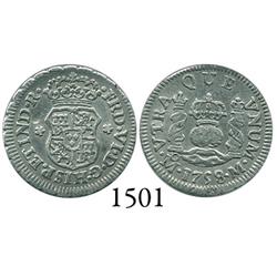 Mexico City, Mexico, pillar 1/2 real, Ferdinand VI, 1758M, dissimilar crowns.