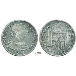 Mexico City, Mexico, bust 8 reales, Charles IV transitional (bust of Charles III, ordinal IV), 1789F