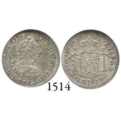 Mexico City, Mexico, bust 1/2 real, Charles III, 1782FF, encapsulated NGC MS-62.