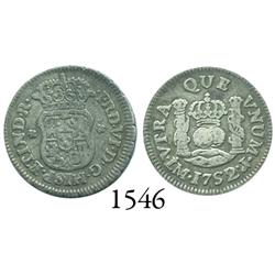 Lima, Peru, pillar 1/2 real, Ferdinand VI, 1752/1J, very rare.