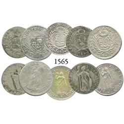 Lot of 5 Lima, Peru, 1/2 reales, 1826JM, 1838MM, 1850MB and 1856MB (2).
