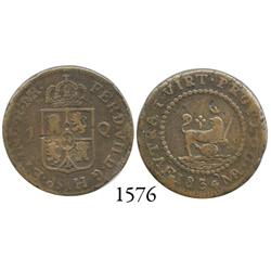Manila, Philippines, copper quarto, Isabel II, 1834MA-F.