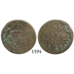 Caracas, Venezuela, copper 1/4 real, 1813, very rare.