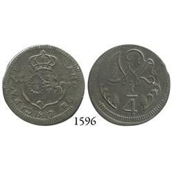 Caracas, Venezuela, copper 1/4 real, 1817, small date.