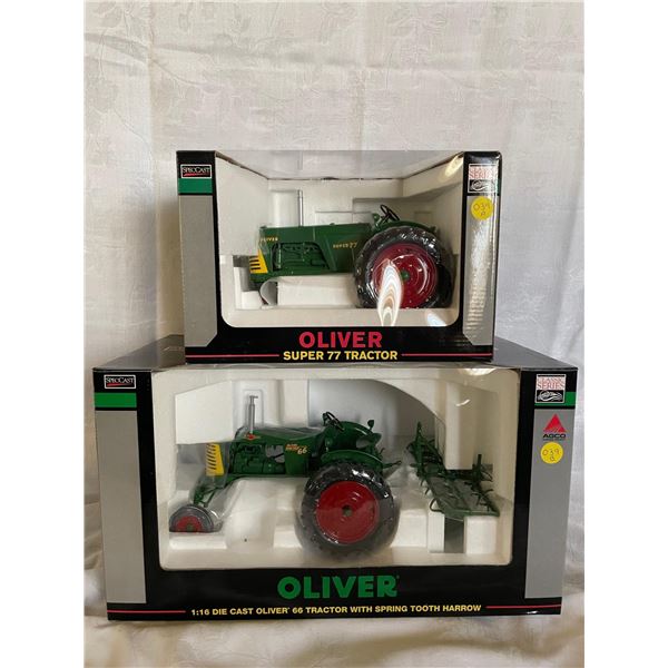 A+B  Oliver Super 77 Tractor 1/16 and Oliver 66 Tractor with Spring Tooth Harrow 1/16 The Toy Tracto