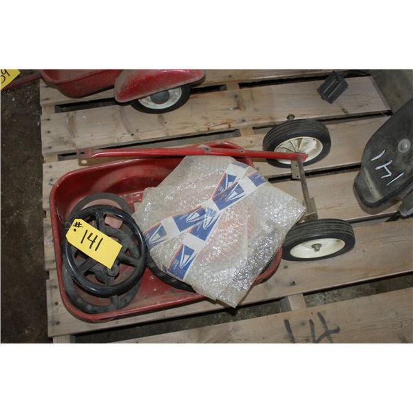 Red Wagon, Steering Wheels and MF Toy Tractor