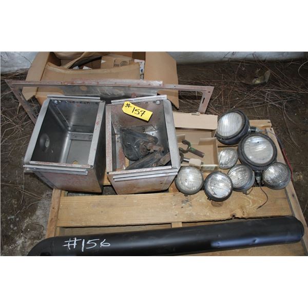 Approx. 9- Headlights and 2- Steel Boxes