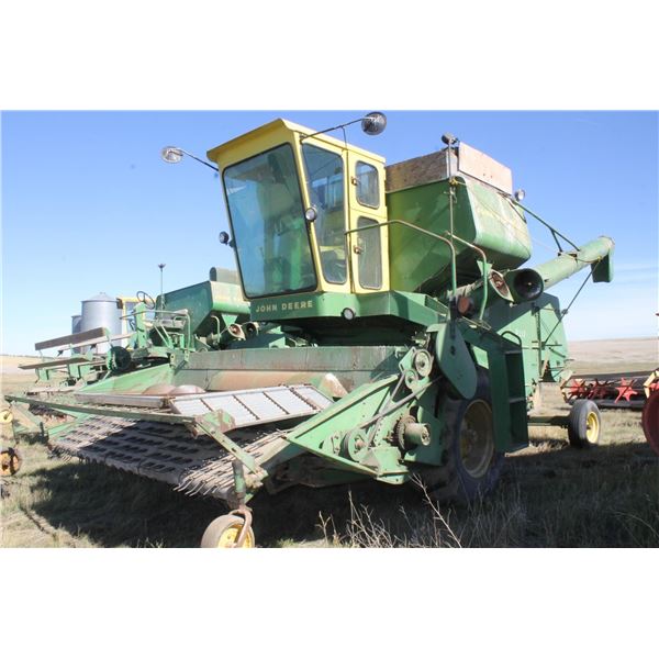 JD 105 combine, Diesel c/w 5 belt pickup/cab, shedded/chopper looks complete SN-?