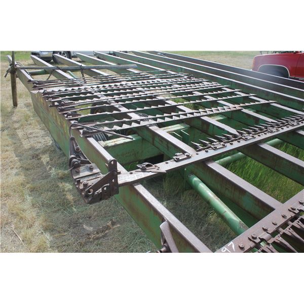 3- 7' JD Sickle Blades c/w 14 Knives, 2 Gauge Wheels (Sitting on Stack Mover)