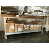 Image 1 : BUTCHER BLOCK TOP & METAL MOBILE CUTTING & MACHINE TABLE 72"X31"X34"H (CONTENTS NOT INCLUDED)