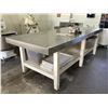 Image 1 : LARGE STAINLESS STEEL & WOOD PREP TABLE WITH CONTENTS UNDERNEATH 120"X48"38"H