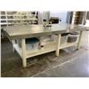 Image 3 : LARGE STAINLESS STEEL & WOOD PREP TABLE WITH CONTENTS UNDERNEATH 120"X48"38"H