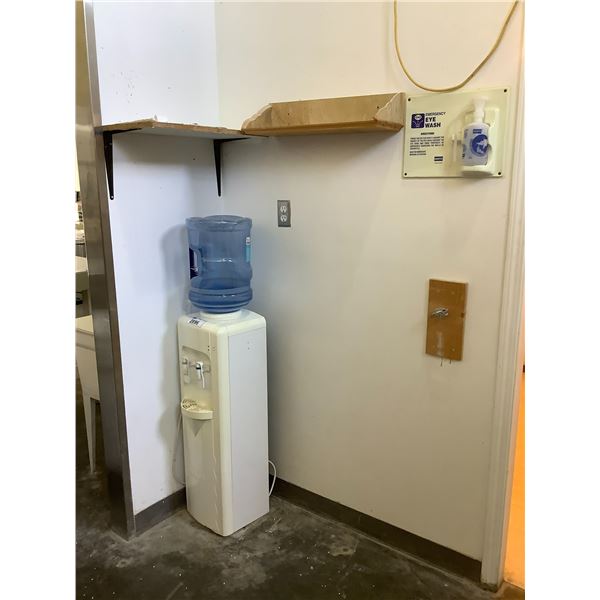 WATER COOLER, EYE WASH STATION & SHELVES