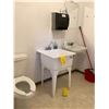 Image 1 : LAUNDRY SINK, PAPER TOWEL DISPENSER & CONTENTS OF SHELVES