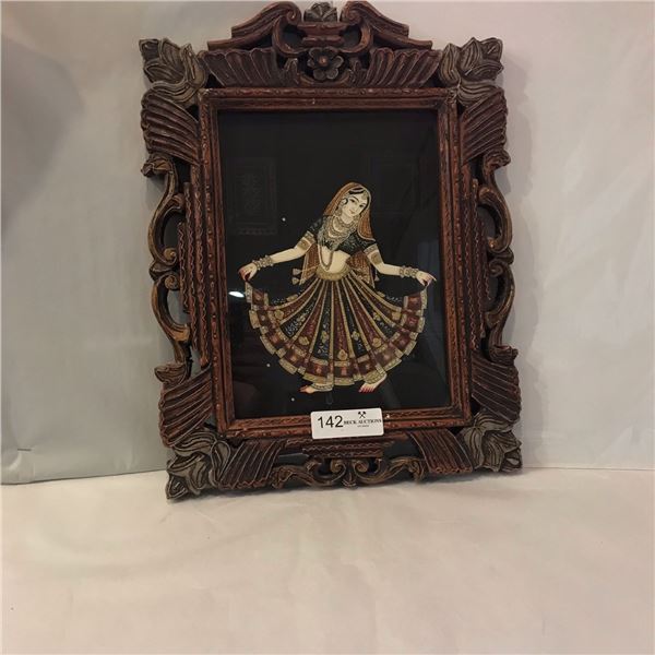 Picture of East Indian Traditional Dancer in Hand Carved Wooden Frame
