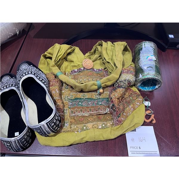 A Pair of Shoes, Letter Keychain, Tote Bag & Set of Taj Mahal Bangles