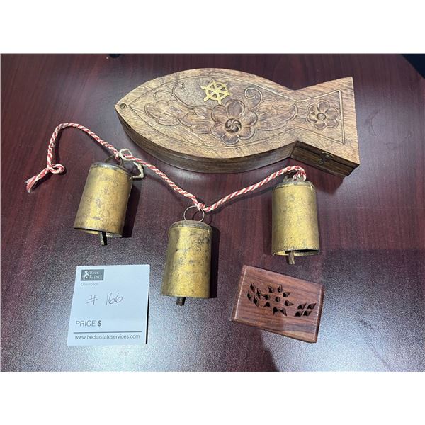 2 Wooden Storage Boxes & Metal Bells