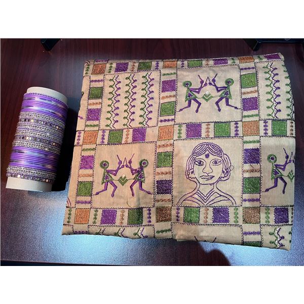 Embroidered Tapestry & Set of Purple Bangles