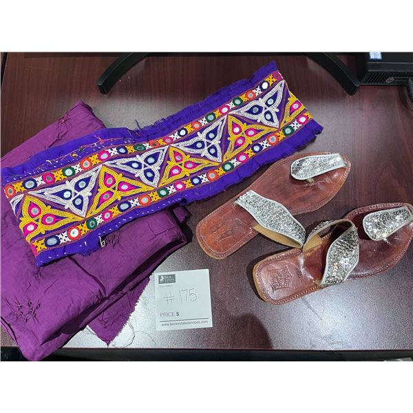 Pair of Shoes, Traditional Sash, Purple Fabric