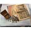 Image 1 : Assortment of World Coins, Ladies Watch, Vintage Newspapers