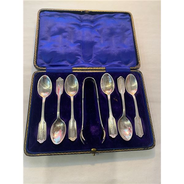 Antique Sterling Silver Tea Spoons & Sugar Tongs